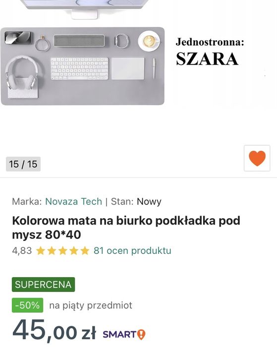Szara mata 40х80 pod mysz Novaza Tech