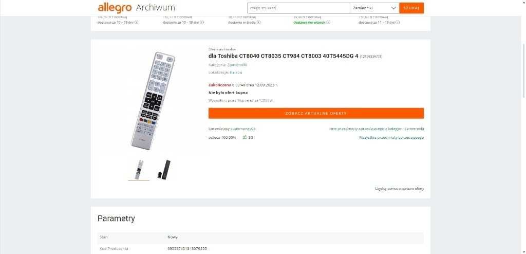 Oryginalny pilot  TOSHIBA CT80350 tanio;-)