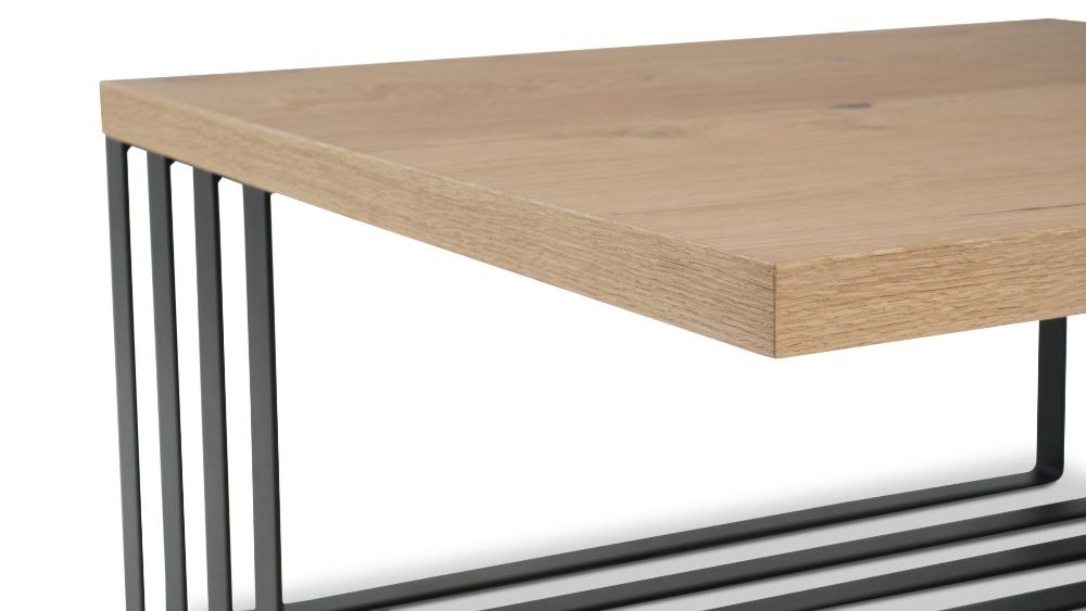 Stolik Loft Dąb Naturalny Czarna Podstawa 85 x 85