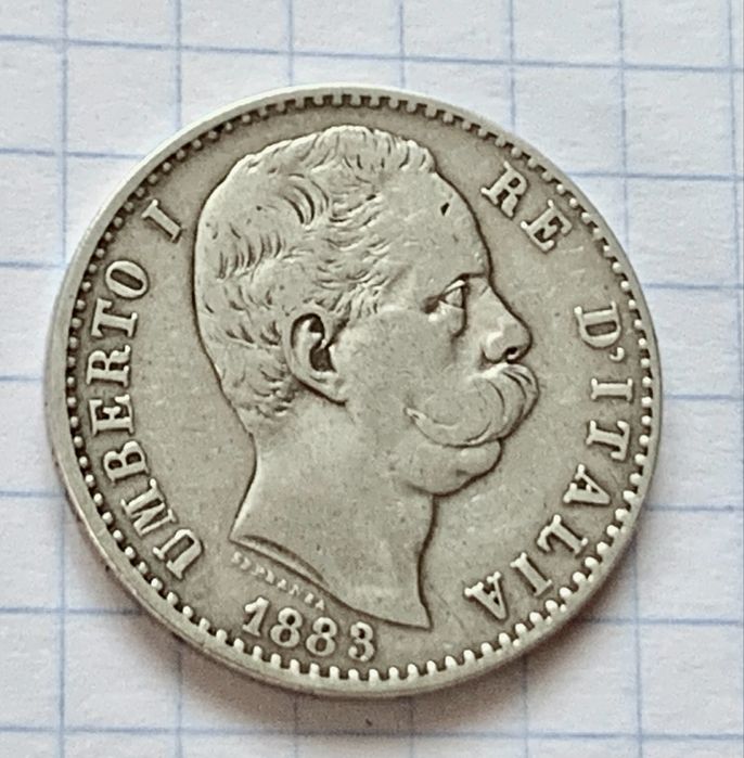 Італія 2 ліри 1883р Умберто Срібло Оригінал