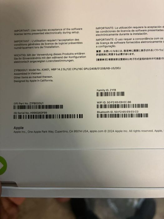 Apple Macbook Pro 14.2 M4 pro 24gb/512gb new mdm