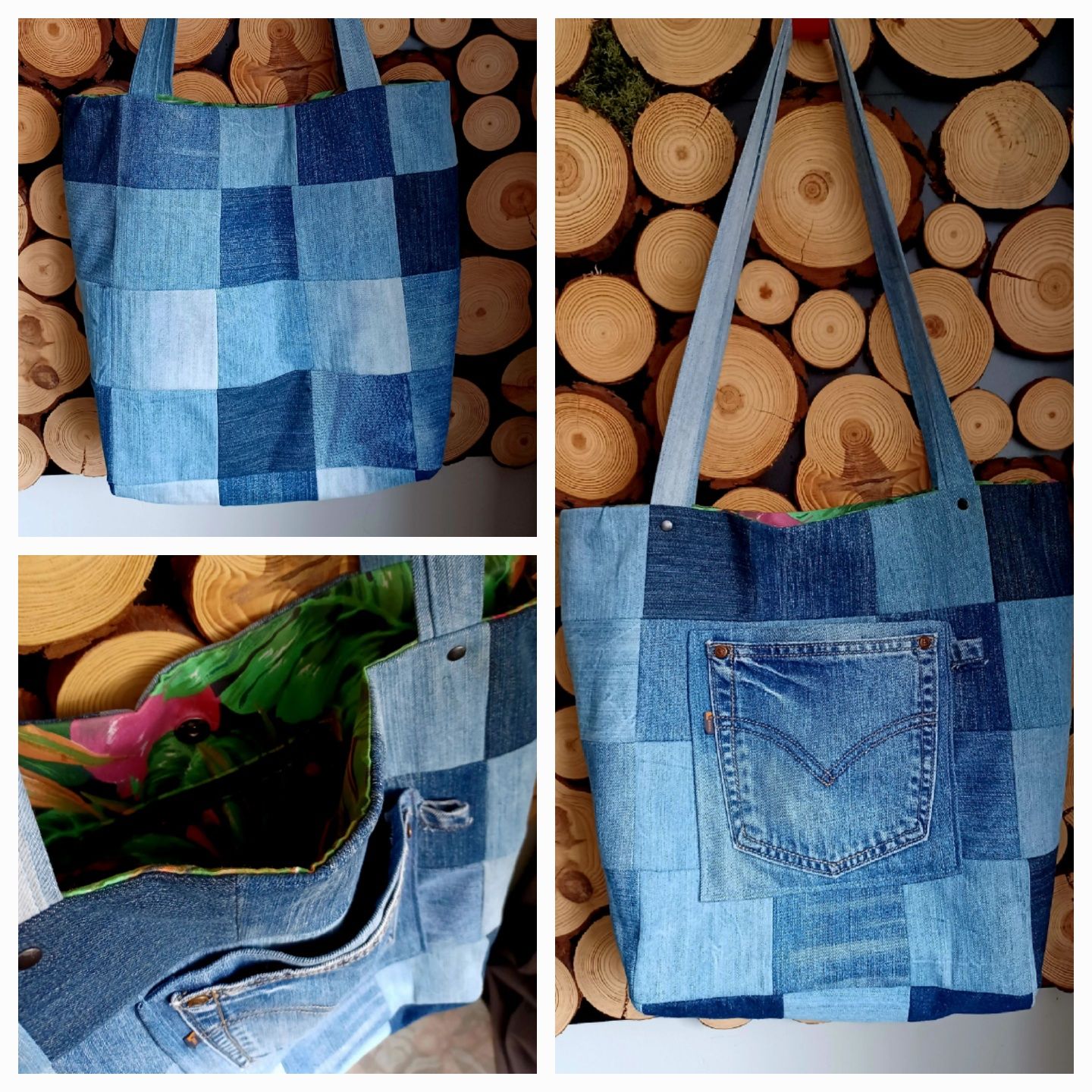 Torba jeansowa recyklingowa handmade