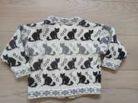 Sweter 104 wełna wełniany koty kotki