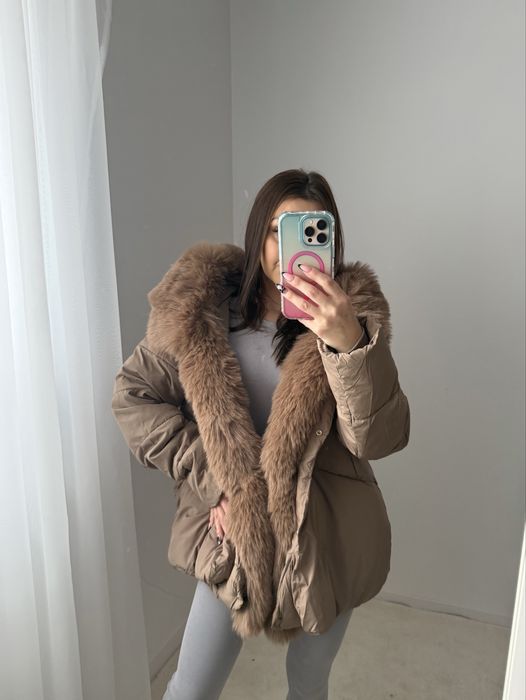 Kurtka z futerkiem S parka oversize kaptur