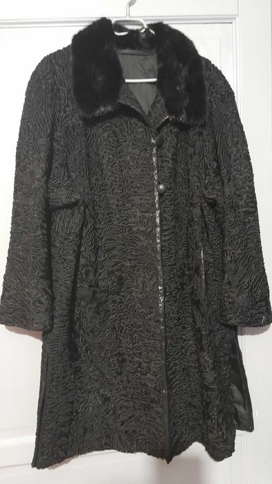 Ekskluzywne futro naturalne, czarne, karakuły, lis, rozmiar 48 50
