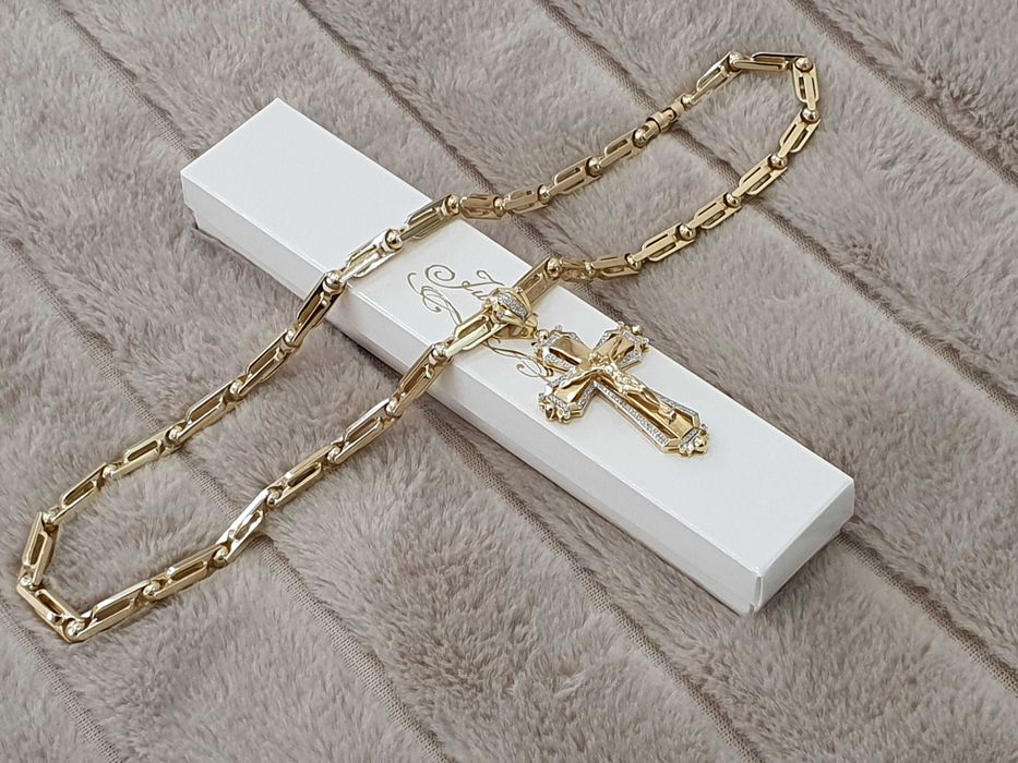 Złoty Łańcuch+KRZYŻ "KC" Z Diamentami-158szt,Waga-91 gr.EKSLUZYWNĄ-14K