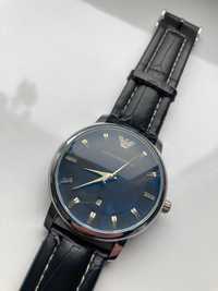 Emporio Armani męski czarny zegarek klasyczny elegancki skórzany pasek