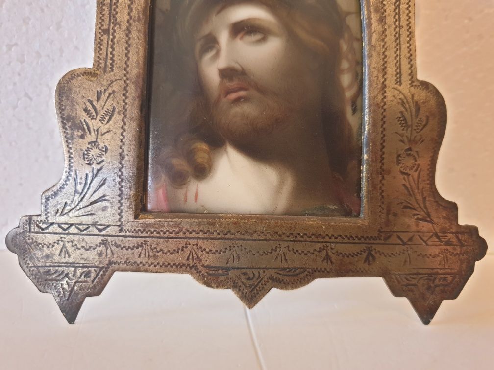 Antiga pintura à lupa francesa sobre porcelana - Ecce Homo -