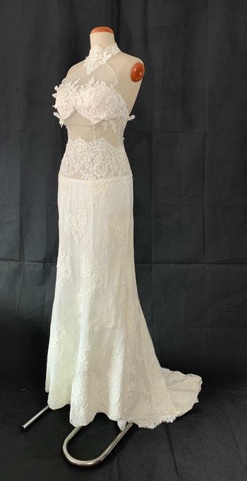 Nowa Suknia Ślubna M 38 Ivory Koronkowa Syrenka Halter Z Trenem Okazja