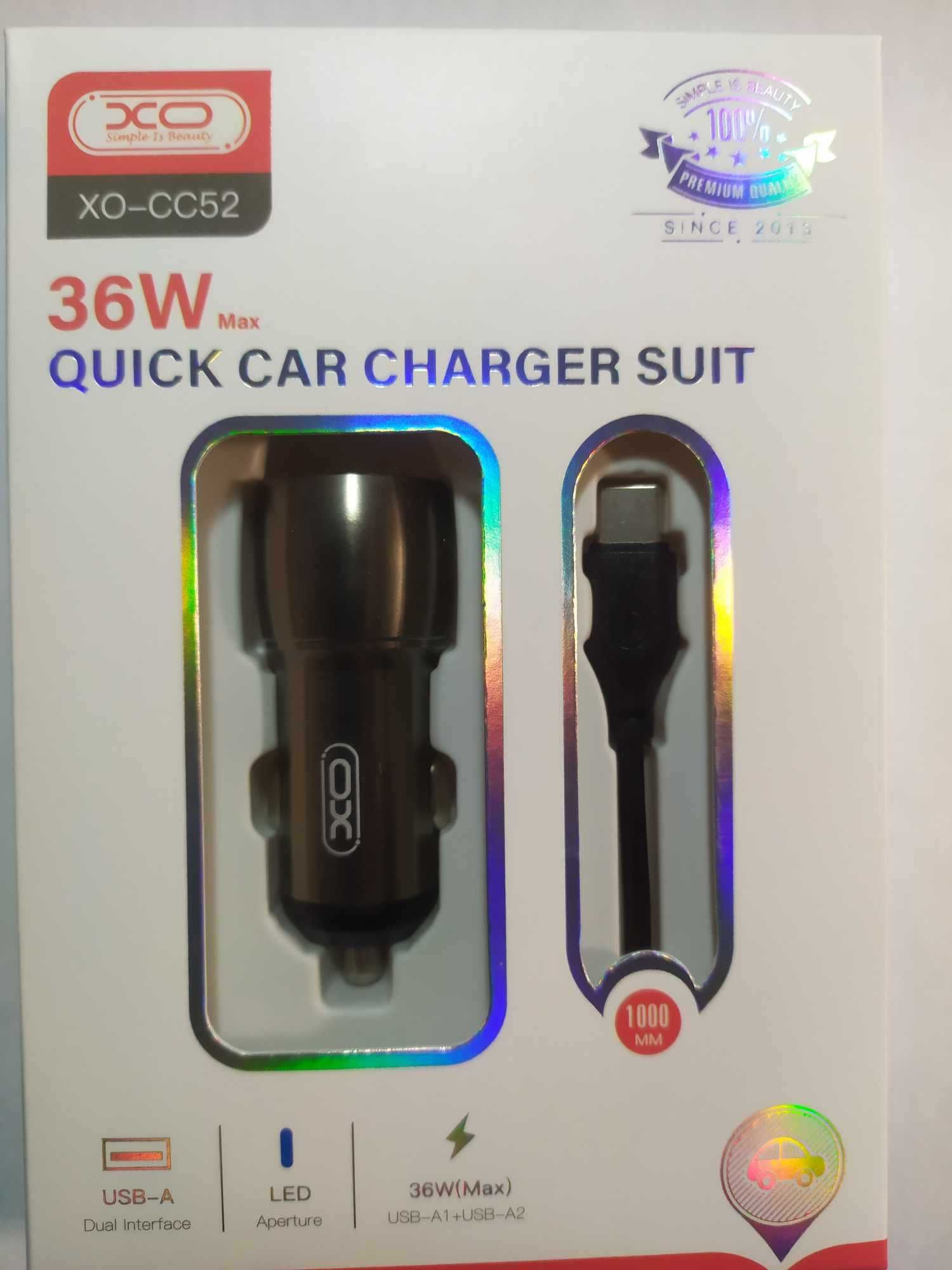 Ładowarka samochodowa 36W 2x USB  + kabel USB Typ C