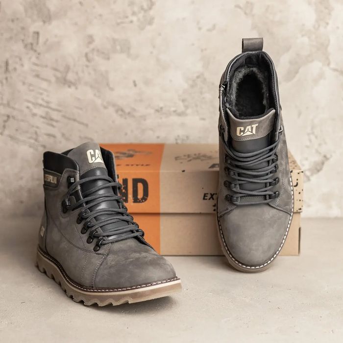 Высокие теплые ботинки CAT мужские, кожаные, зимові черевики чоловічі