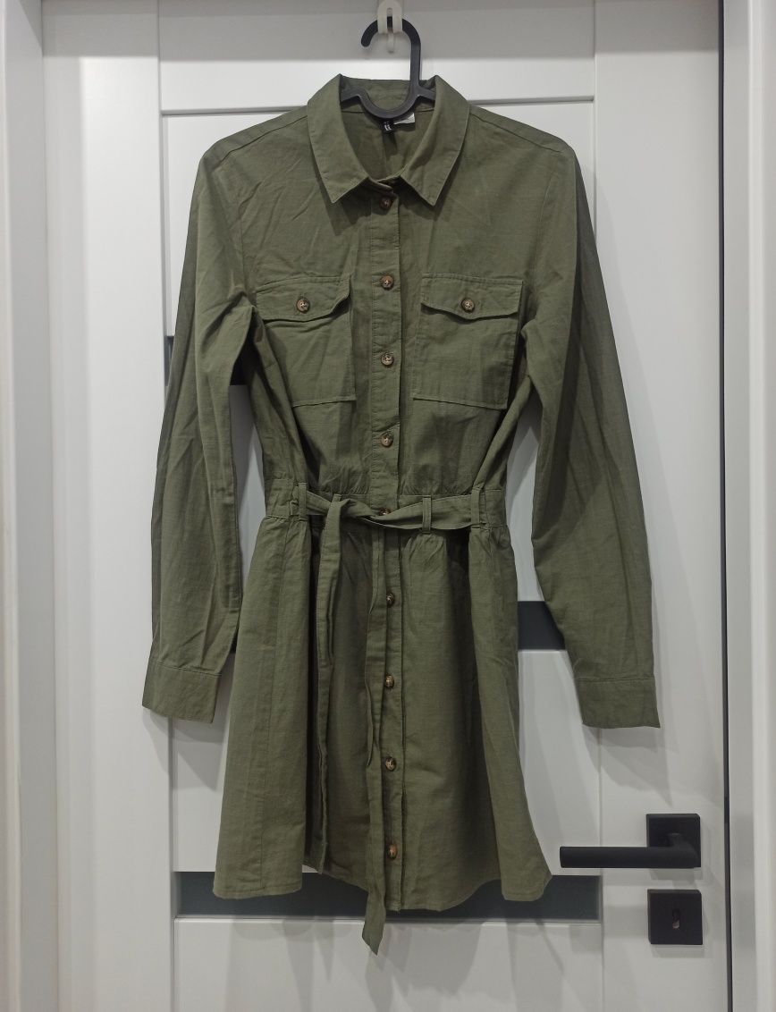 Oliwkowa sukienka szmizjerka H&M XS