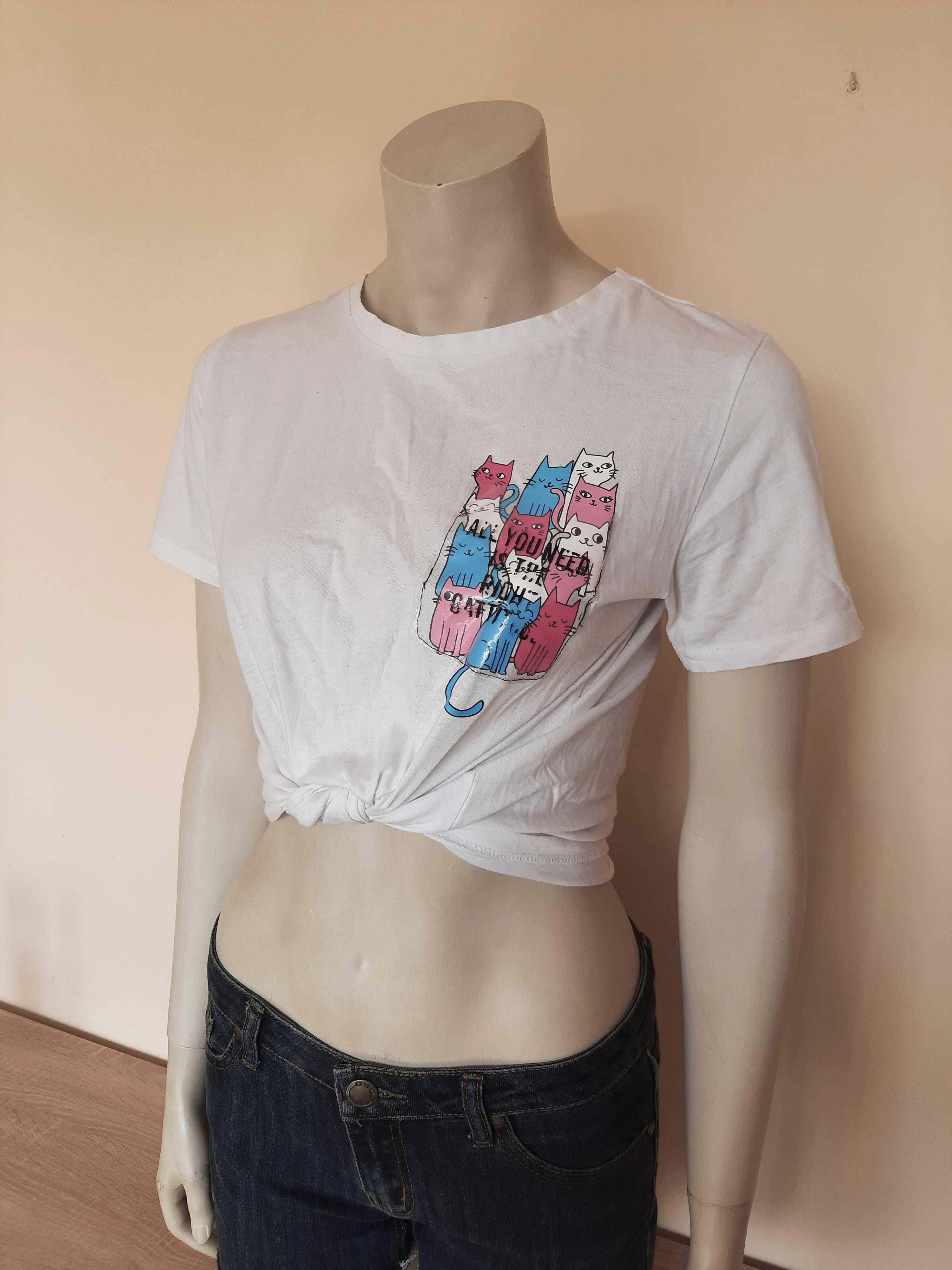 Biały Tshirt kieszonka koty S/M