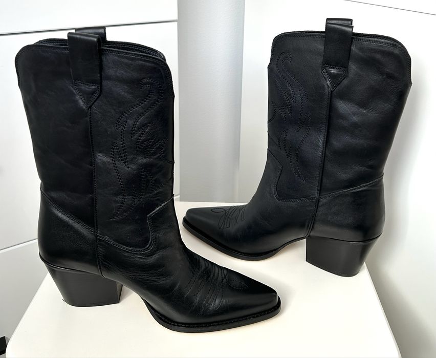 Czarne kowbojki ze skóry naturalnej Badura 37