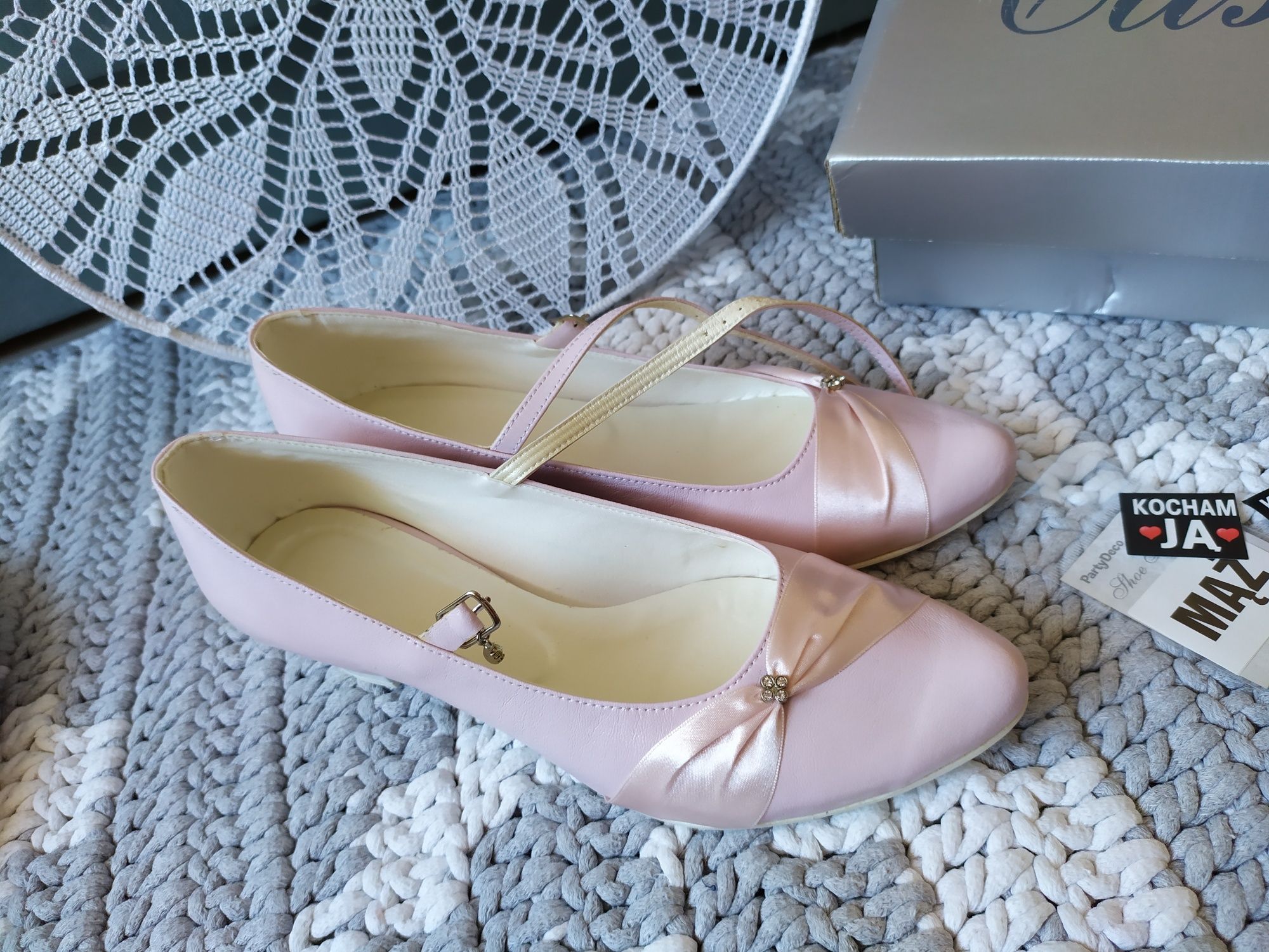 Ślubne buty pantofle damskie różowe boho nowe rozmiar 39
