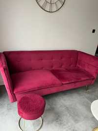 Sofa 3-osobowa welurowa bordowa / burgundowa+ taboret