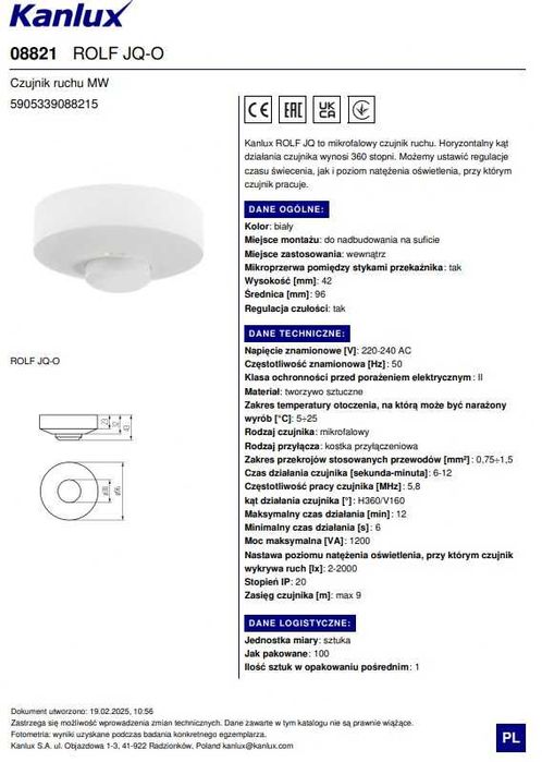OLF JQ-O czujnik ruchu MW 8821 Kanlux