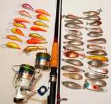 Spining Shimano 20-50, na trocie-wędka,kołowrotek, blachy, woblery