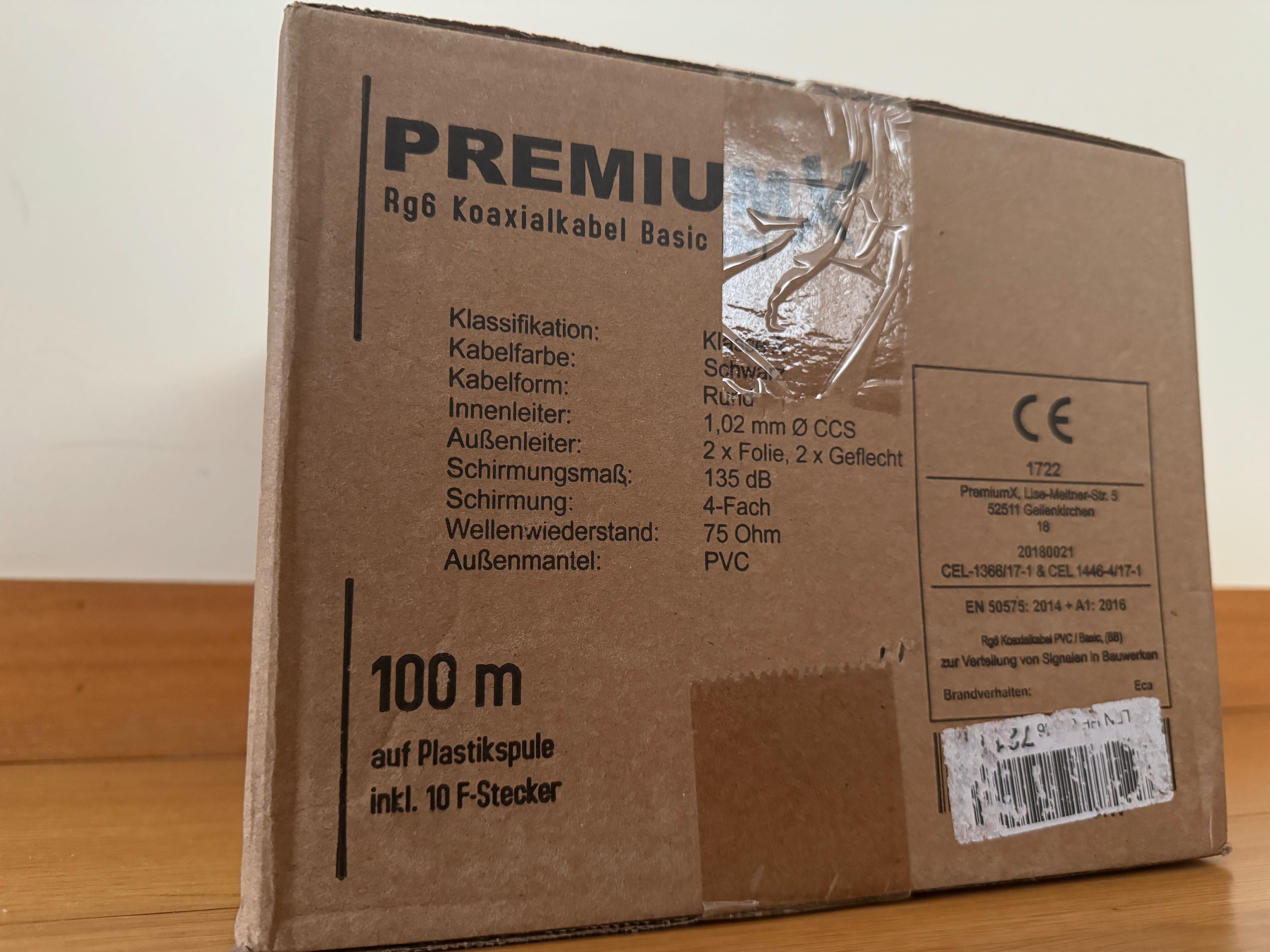 Cabo coaxial - Premium X 100 m +  10x F-Connector - NOVO