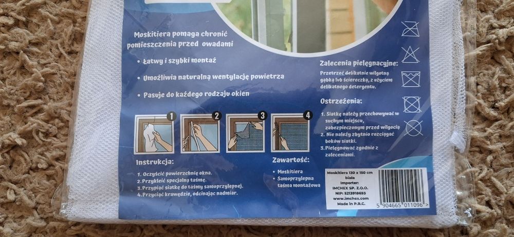 Moskitiera okienna na okno 130x150 biała