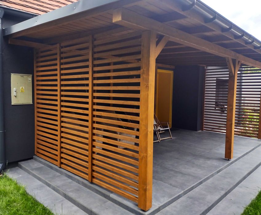 Zadaszenie tarasu, Pergola tarasowa, Tarasy, Poliwęglan, Gont