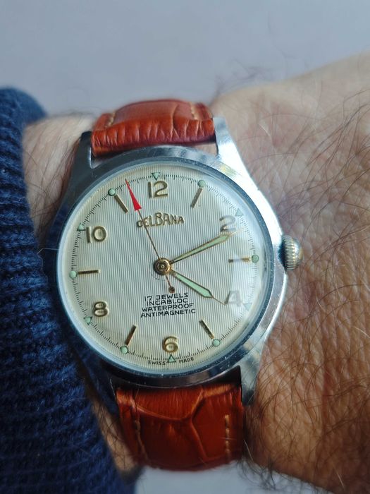 SWISS niemal jak nowa DELBANA, gilosz, mechaniczny zegarek nakręcany
