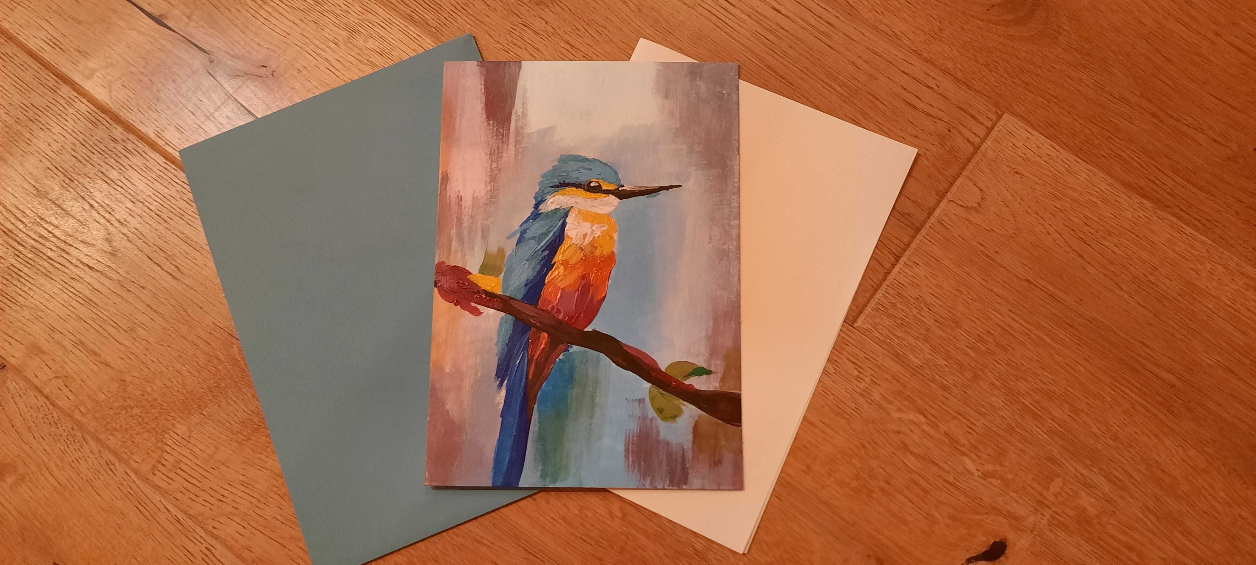 Kartka ręcznie malowana z ptakiem (akryl)