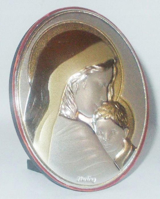 Matka Boska z Dzieciątkiem Jezus Obrazek srebrzony Chrzest Komunia