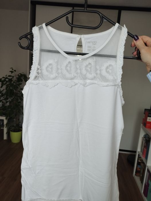 Biała bluzeczka, bluzka z koronką S/36, 100% bawełna