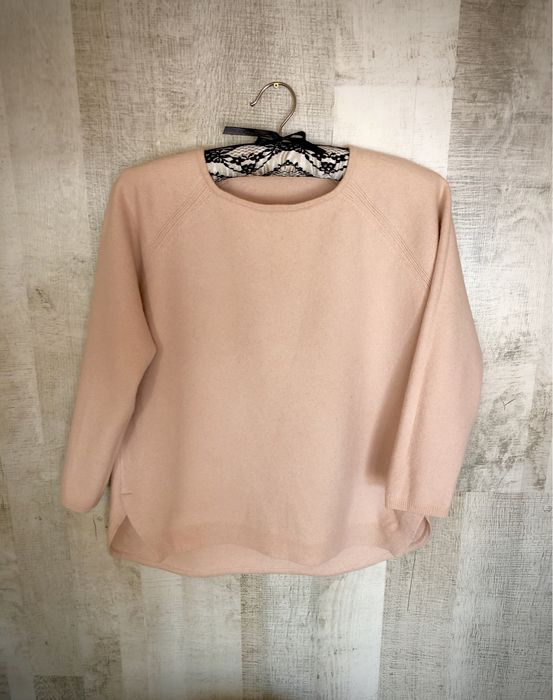 Sweter damski wełna jedwab kaszmir włoski róż pudrowy z wysylką