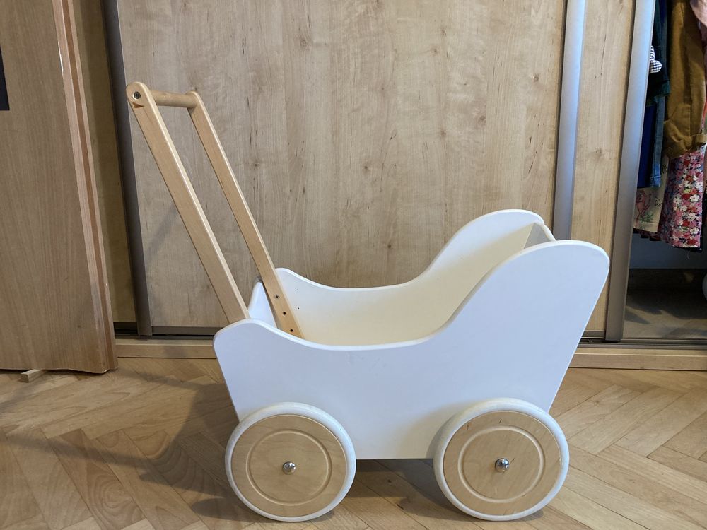wózek drewniany biały dla lalki