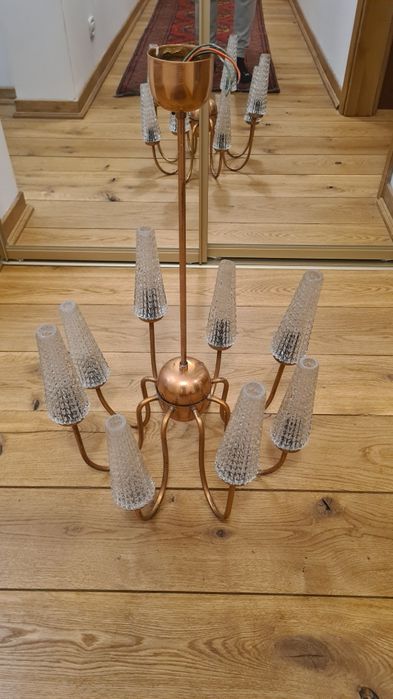 Żyrandol miedziany PRL retro