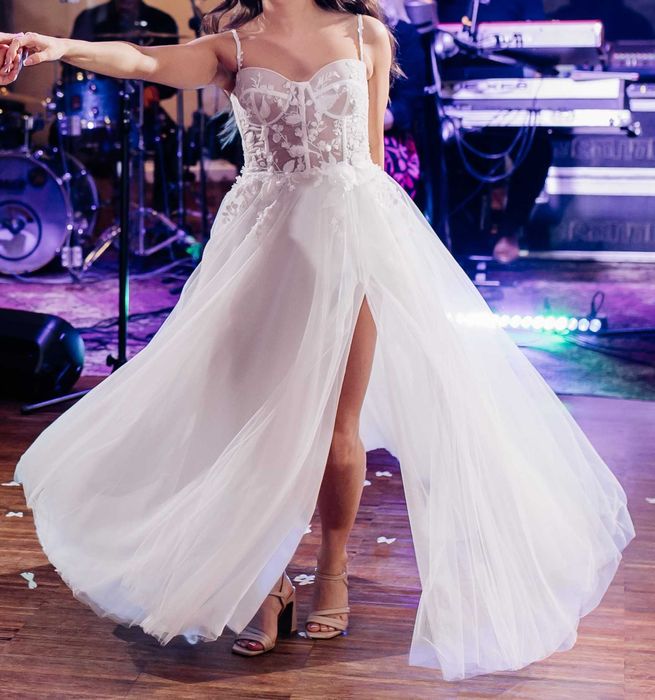 Suknia ślubna gorset, dwie wersje ramiączek + rękawki, welon gratis