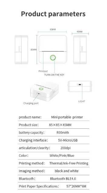 X6 Przenośna Mini Drukarka Termiczna Bezprzewodowa Bluetooth
