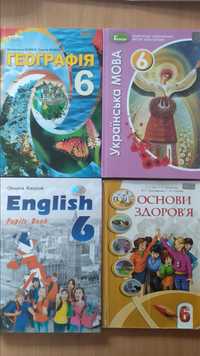 Підручники для 6 класу. Географія. Укр мова. Англ мова.Основи здоров'я