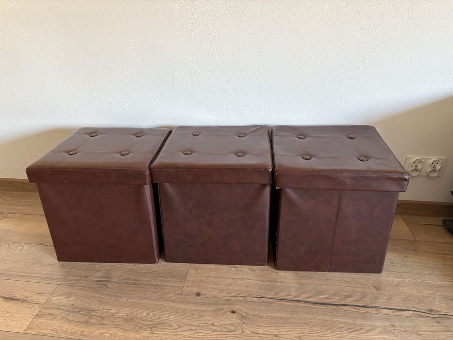 3szt. pufa skladana brazowa skórzana pojemnik