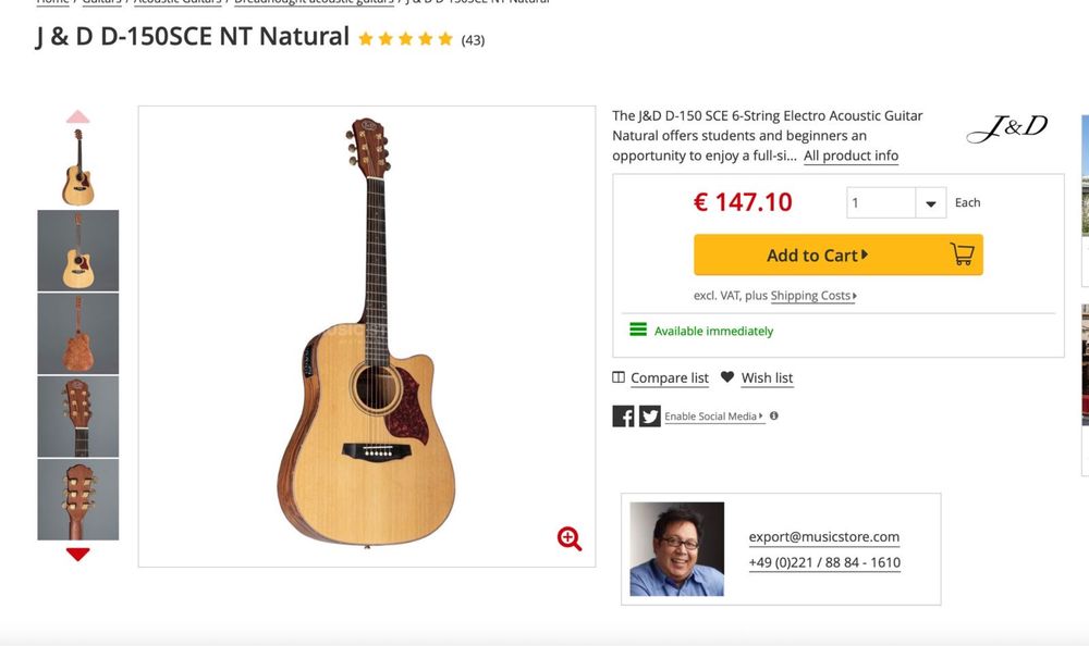 Violão J & D D-150SCE NT Natural – com case e suporte