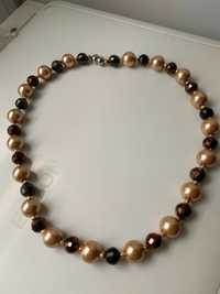 korale perły brązowe beżowe 47 cm rękodzieło handmade kolia