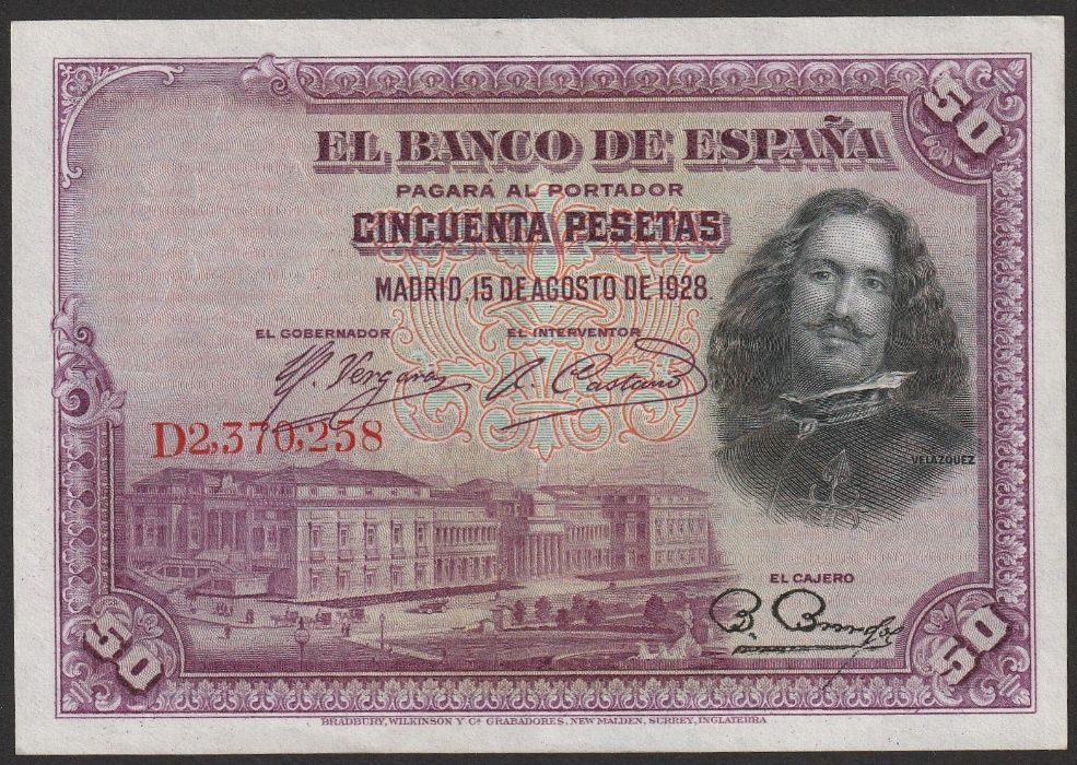 Hiszpania 50 peset 1928 - VELAZQUEZ - stan 2