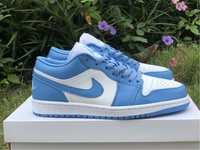 AJ1 low cut, campus North Carolina blue color scheme