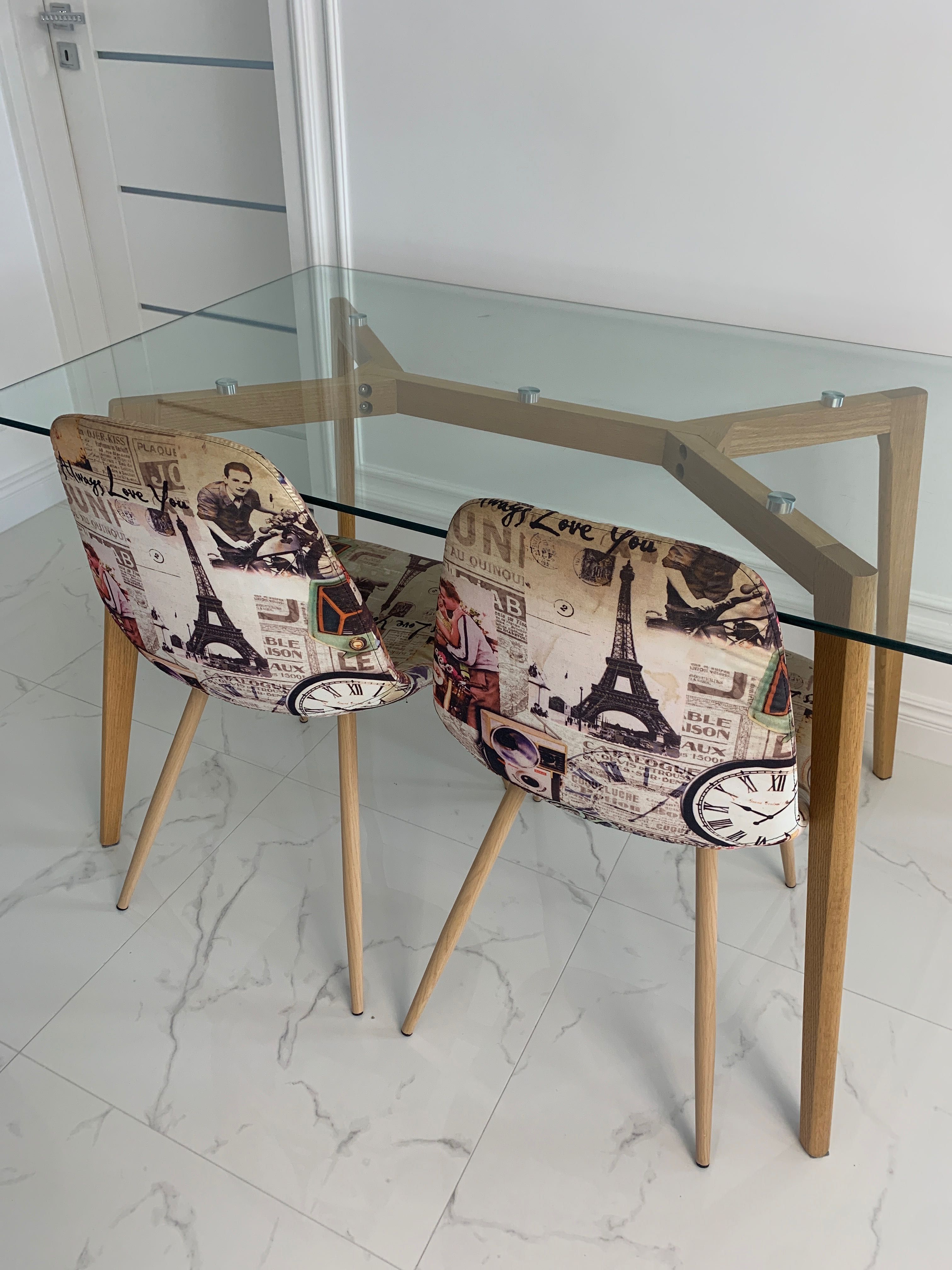 Stół szklany blat 120/80 cm i dwa krzesła
