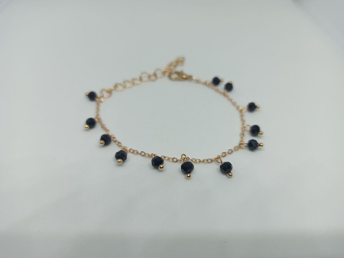 Komplet biżuterii kryształkowej: czarne kolczyki+bransoletka