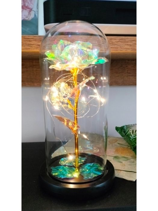 Wieczna Róża Figurka Pod Kloszem LED Kryształowa Na Prezent