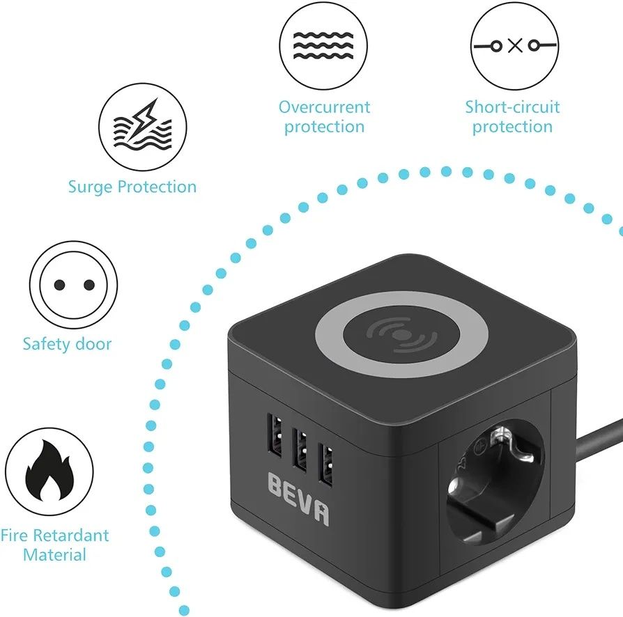 Listwa zasilająca BEVA   - 3 USB z funkcją ładowania bezprzewodowego