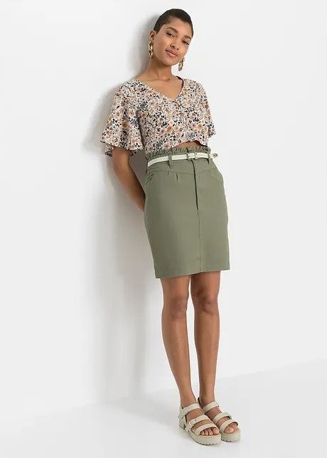 B.P.C spódniczka khaki z falbaneczką w pasie r.36