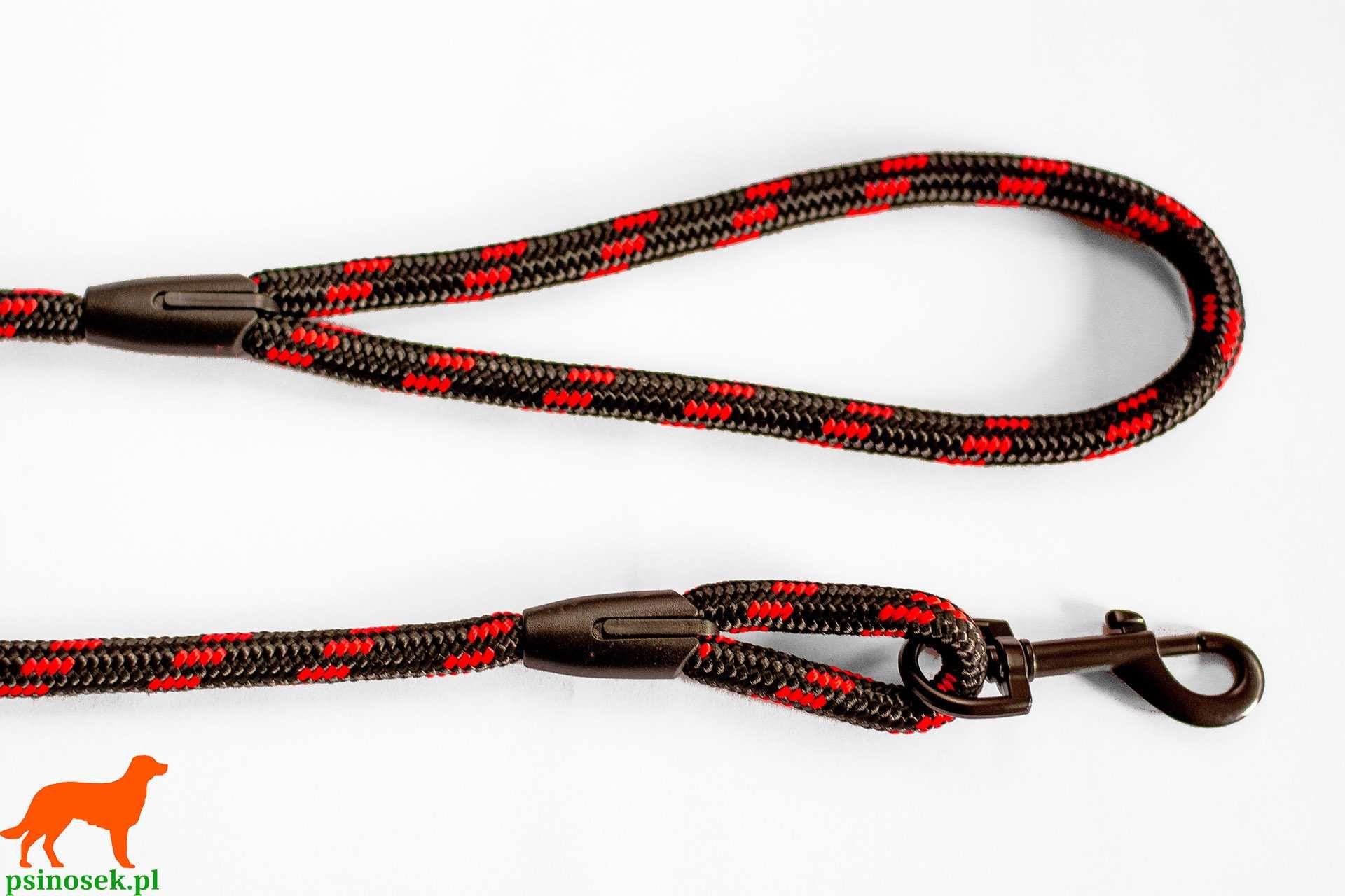 Linka treningowa - smycz dla psa 10m - Czarna z czerwonymi znaczeniami
