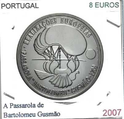 A Passarola de Bartolomeu Gusmão - - - 8 € - 2007 - - - Moeda de Prata