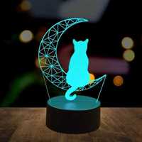 Lampka Nocna 3D Led Księżycowy Kot Lampka Biurkowa Wielokolorowa