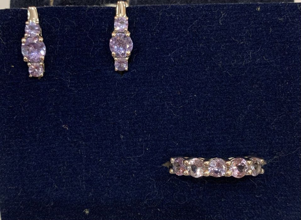 Серебряный комплект, серьги и кольцо