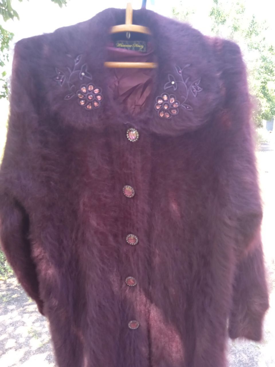 Длинный кардигвн пальто  темно - бардового цвета из ангоры